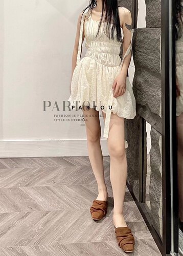 JAGEECHEN米白色泡泡短连衣裙