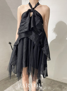 JAGEE CHEN 黑色挂脖短连衣裙【PARTOU】