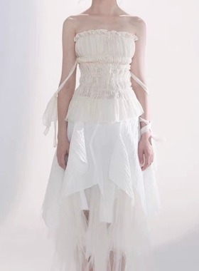 JAGEE CHEN 米黄色抽皱抹胸 【PARTOU】