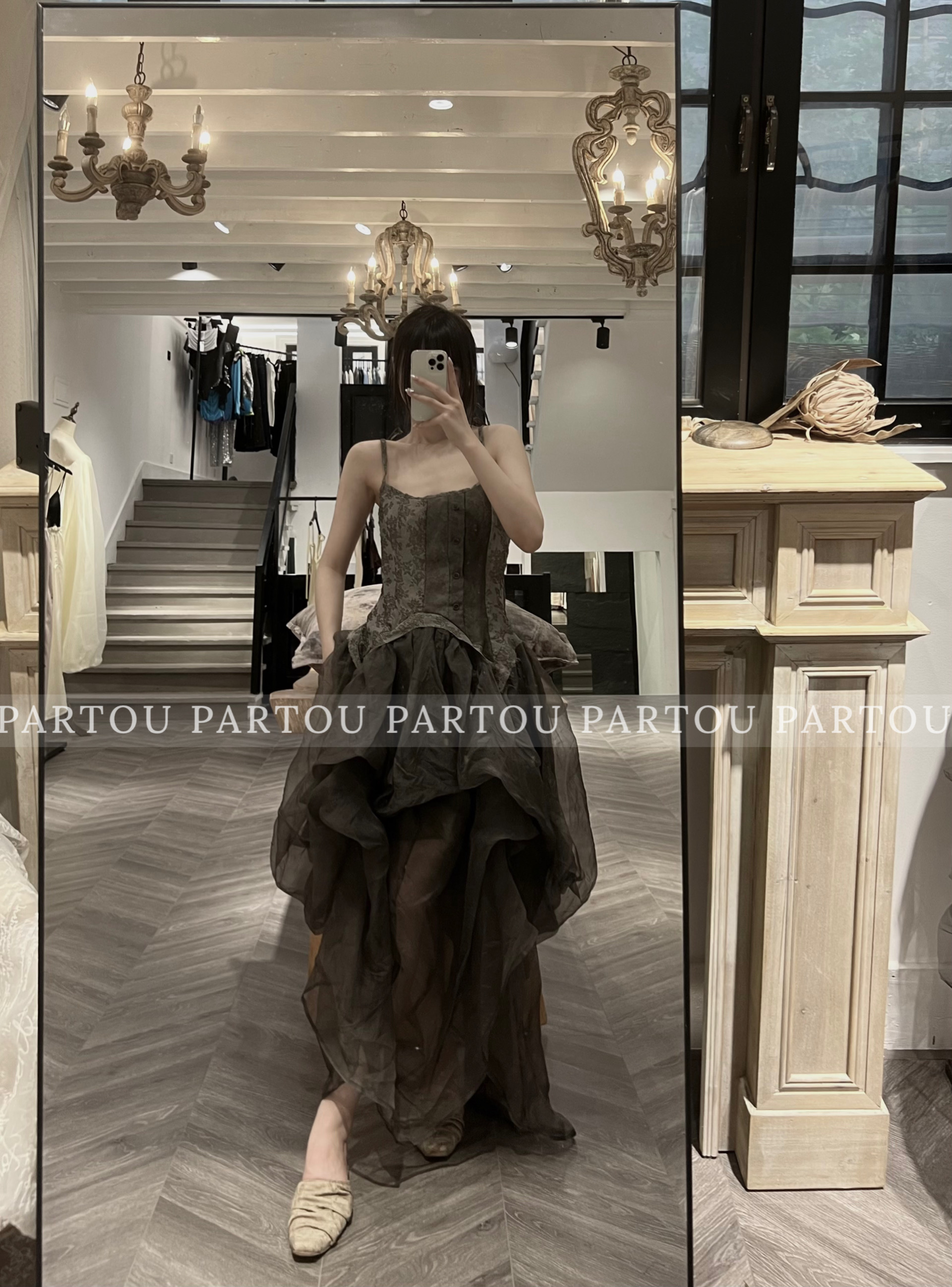 jageechen灰绿雕花真丝公主裙