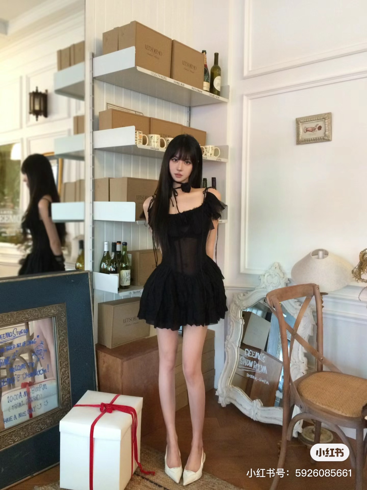 小众暗黑黑色天鹅短连衣裙