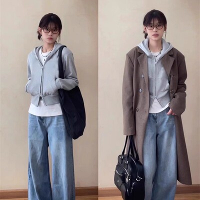 灰色短款拉链卫衣外套女春秋款早初春季连帽开衫修身韩系上衣春装