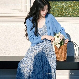 秋季韩系穿搭套装女2025新款慵懒风开衫搭感碎花吊带裙两件套