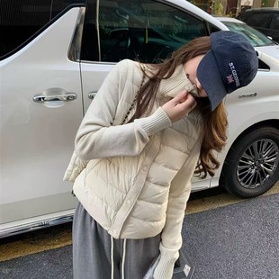 韩系针织立领拼接羽绒服女秋冬新通勤90白鸭绒短款 外套Z1022Y