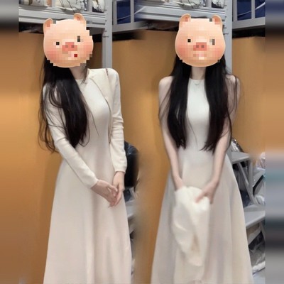 韩系富家千金穿搭白色连衣裙子女秋冬季感温柔风气质长裙套装