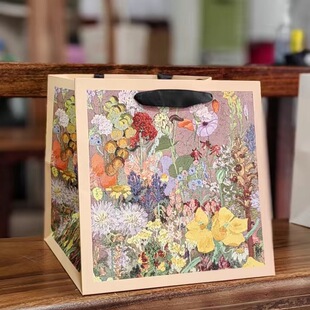 情人节高级感油画花园花束手提袋方形礼袋鲜花礼物礼品袋包装袋子