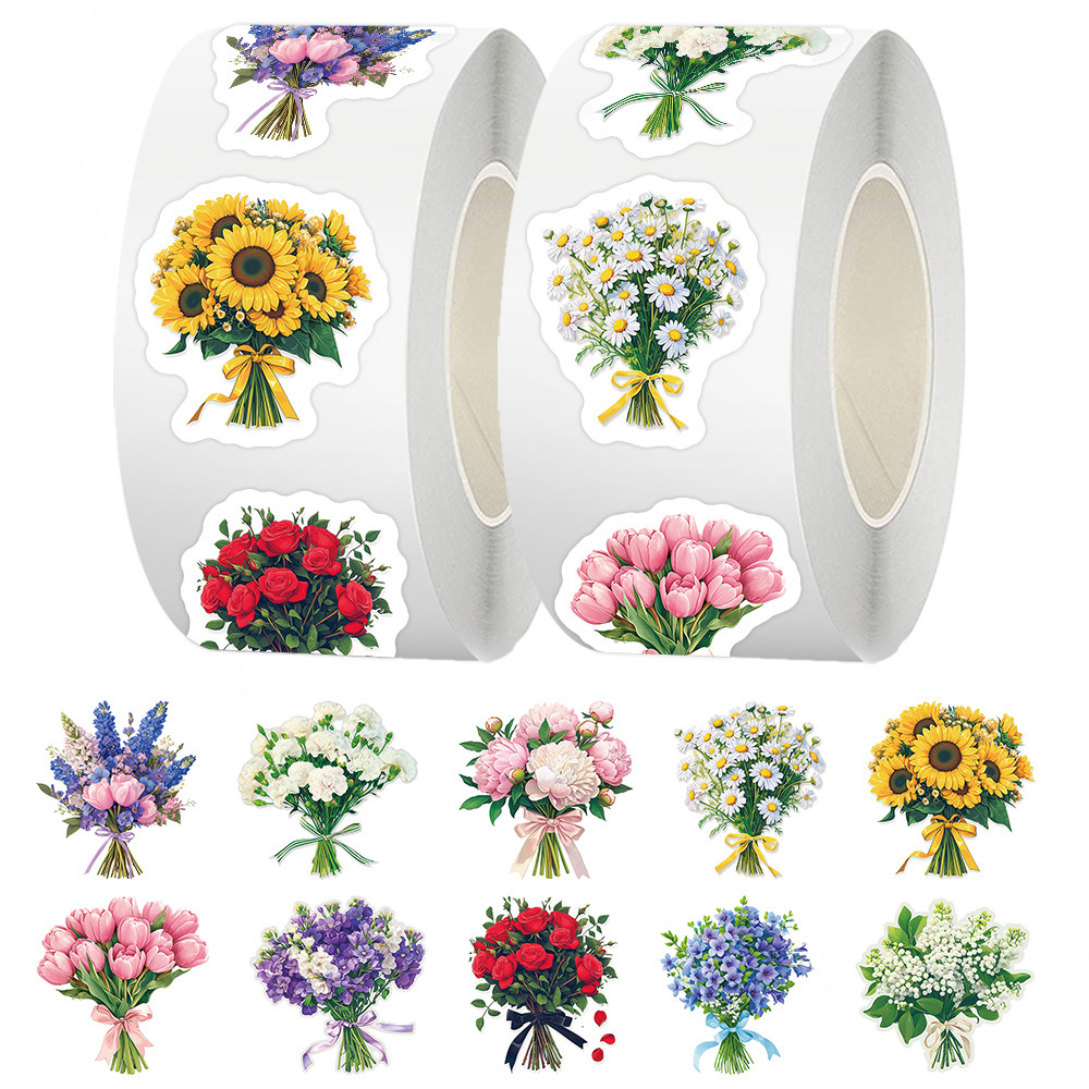 1000贴花束卷卷贴ins风小清新郁金香小雏菊花卉手账贴纸封口贴