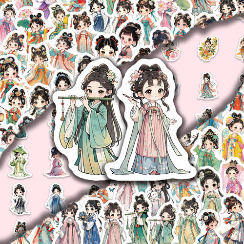 100张古风小女孩Q版卡通涂鸦贴纸