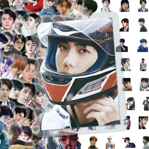 208张EXO吴世勋PET贴纸神颜欧巴帅照装饰手帐手机壳ipad贴画自粘