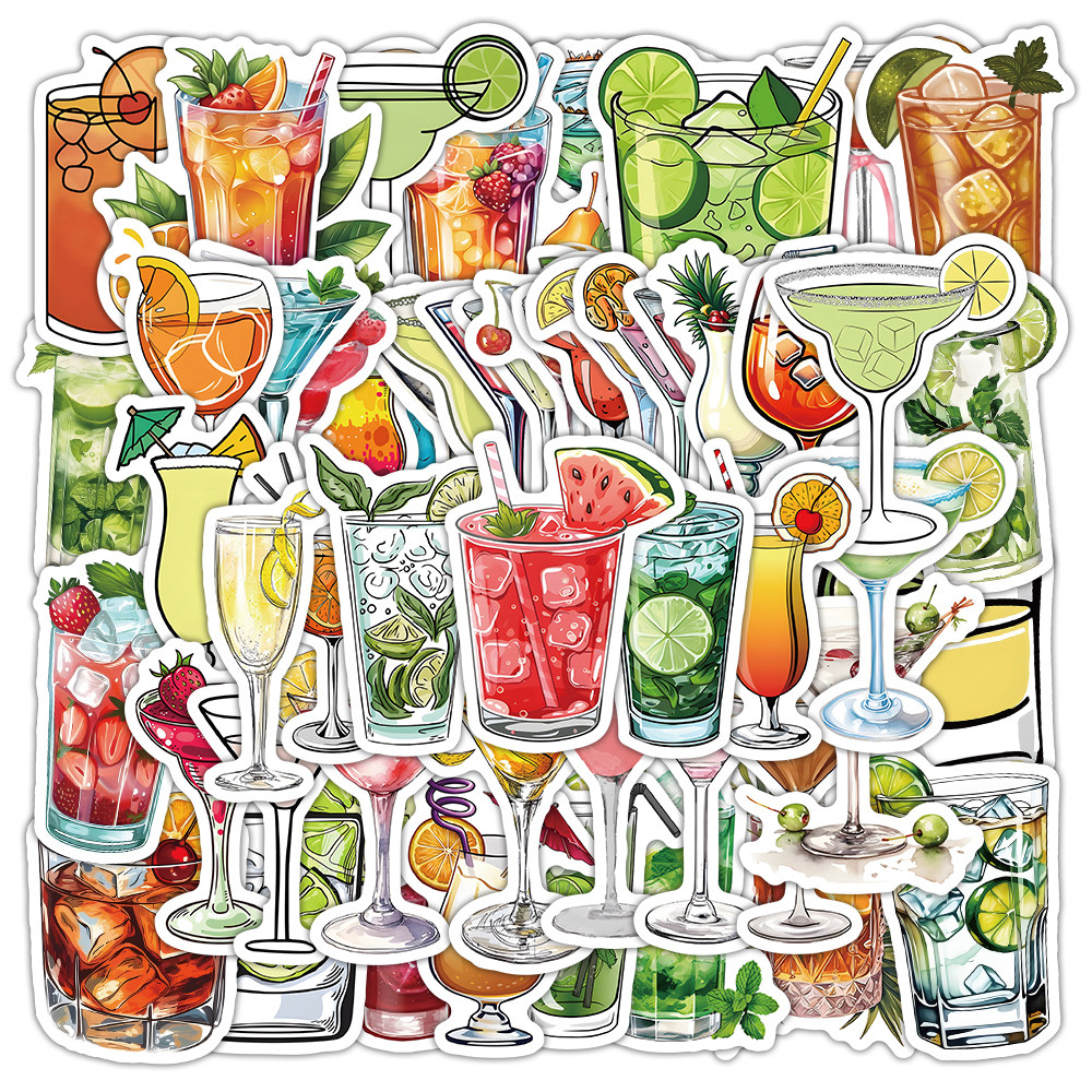 108张鸡尾酒贴纸卡通ins风创意趣味装饰diy手账笔记本桌面