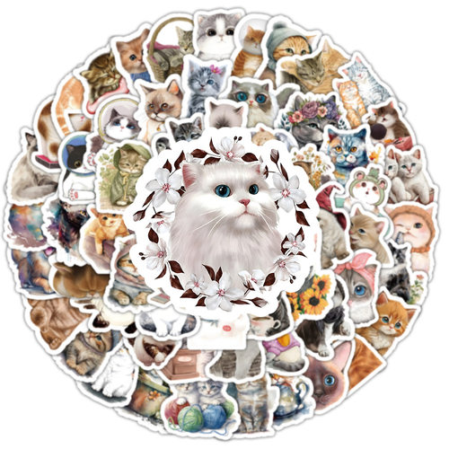 100张水彩猫卡通涂鸦贴纸可爱猫