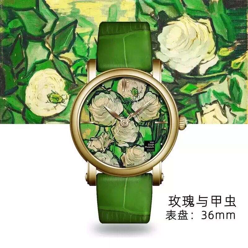 玫瑰手表女石英手表 时尚3D打印油画女士瑞士复古潮牌腕表进口