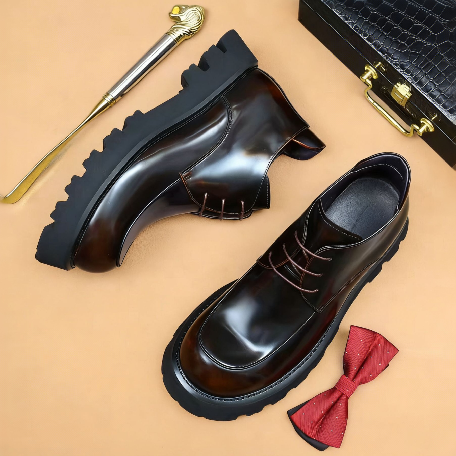 男士切尔西靴中帮加绒大头牛皮靴新款真皮马丁靴亮面英伦厚底皮靴,流行男鞋,马丁靴,淘宝优惠券,粉丝福利购,淘宝优惠卷