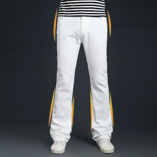 wish 男白色牛仔裤 亚马逊eBay 修身 LAZADA牛仔微喇叭裤 速卖通