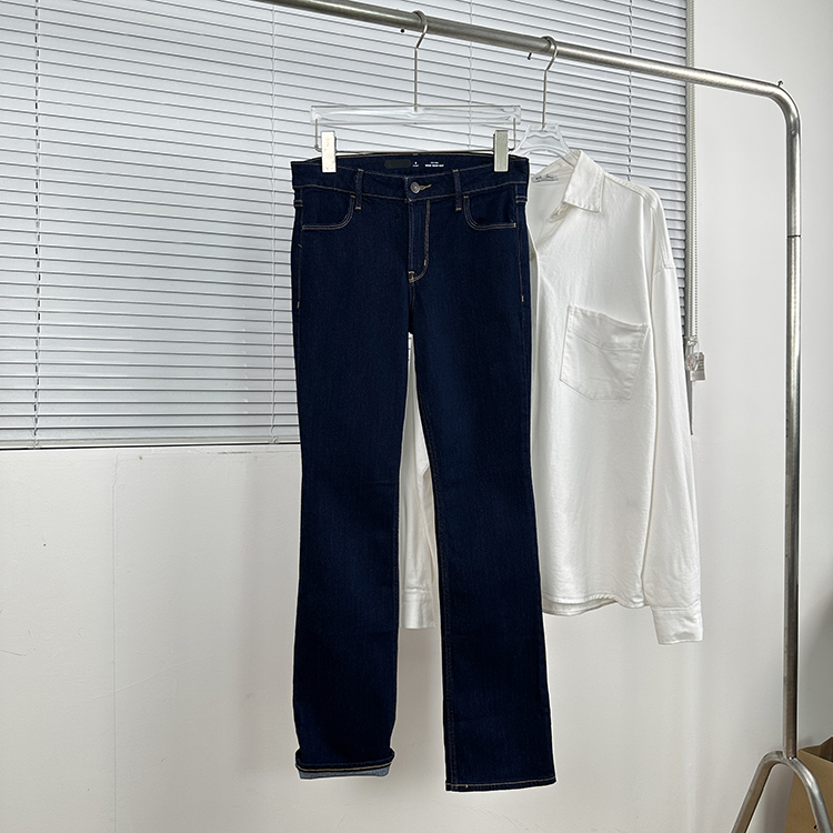 包邮OLD*Ny 基础窄版修身显瘦微喇裤 美式复古水洗弹力中腰牛仔裤