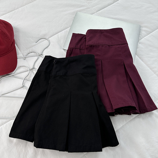 夏天休闲百搭水洗高腰拉链a字短裙 F家欧美辣妹style百褶裙 包邮