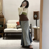 穿搭单品半裙 春夏都可个性 拼色水洗工艺鱼尾设计紧致牛仔裙