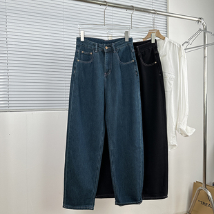 包邮 杭州大货做工面料忒厚实男友裤 韩版通勤复古水洗高腰牛仔裤