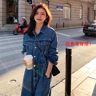 N多家定制改版@港风style经典基础复古蓝半松紧腰工装牛仔连体裤