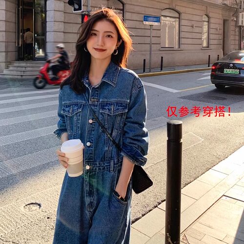 N多家定制改版@港风style经典基础复古蓝半松紧腰工装牛仔连体裤