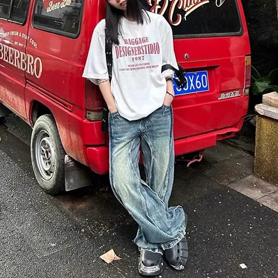 欧美高街vibe解构微喇裤 爆牛仔裤