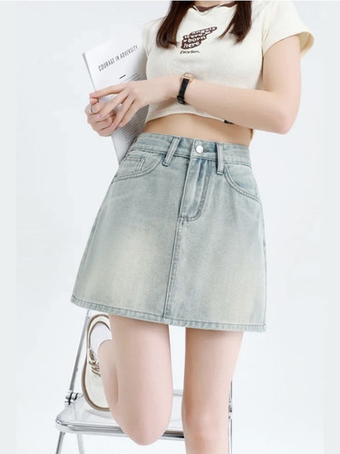 San*F系列@线在售有内衬设计 夏天休闲百搭水洗高腰韩ins牛仔短裙