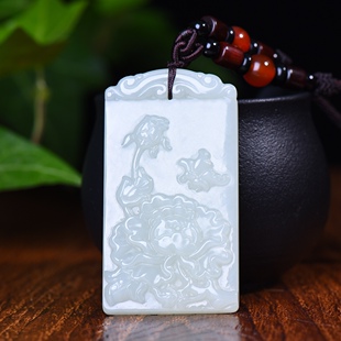 新疆和田玉羊脂玉白玉青白玉牡丹花平安牌吊坠男女款挂件玉坠玉佩