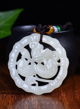 新疆和田玉羊脂玉白玉青白玉相濡以沫鸳鸯吊坠男女款挂件玉坠玉佩