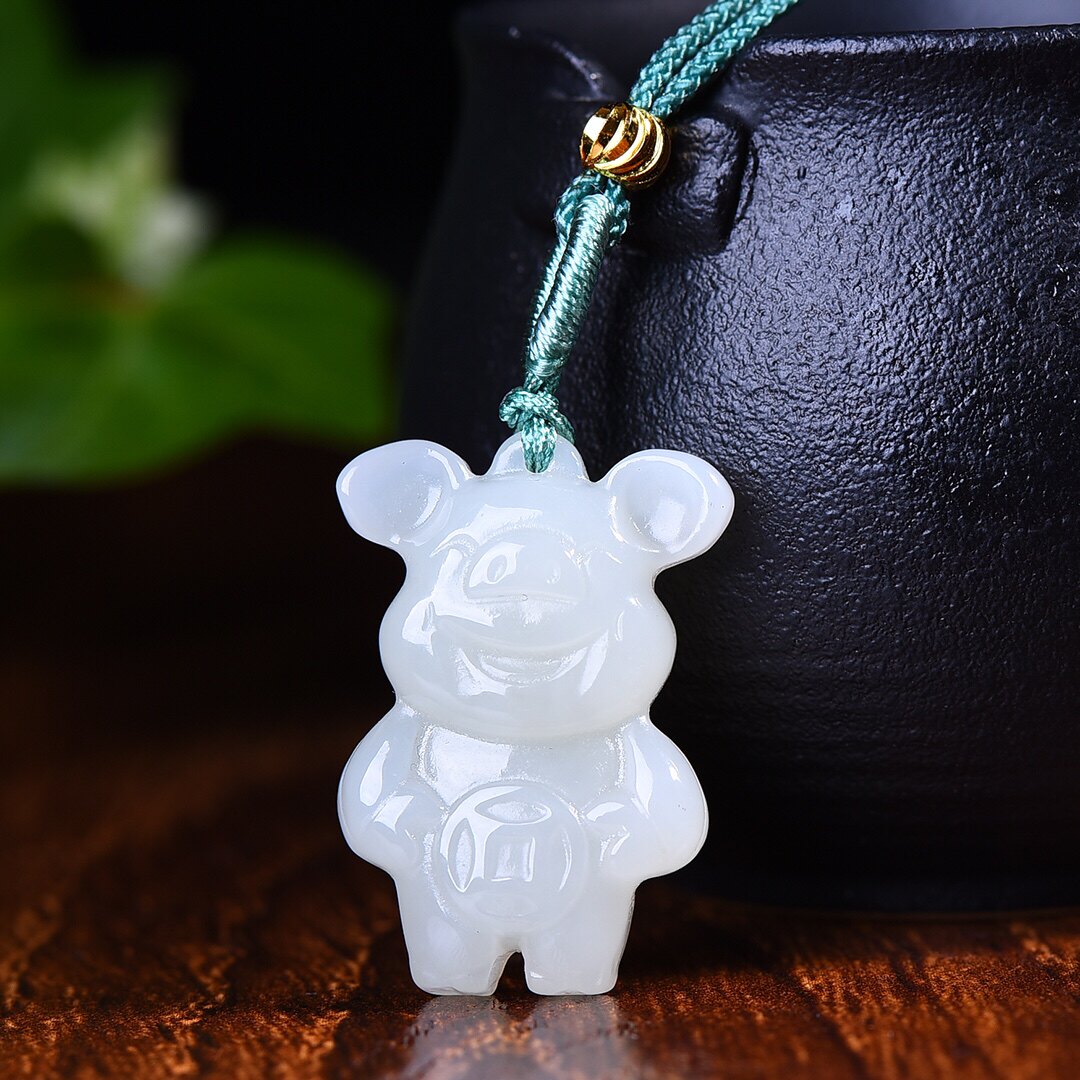 新疆和田玉羊脂玉白玉青白玉发财猪生肖猪吊坠男女款挂件玉坠玉佩