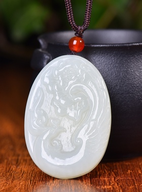 新疆和田玉羊脂玉白玉青白玉孔雀开屏玉石吊坠男女款挂件玉坠玉佩