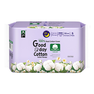 32cm 亲肤透气吸 5片 韩国进口恩芝天然纯棉加长夜用卫生巾15片