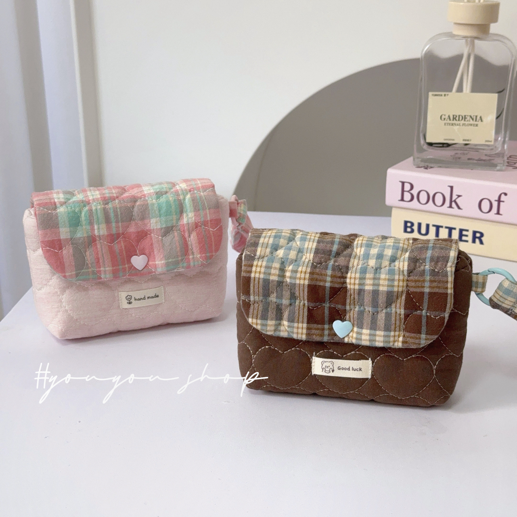 韩国进口绗棉情侣款ccd相机包ins风格子手提便携卡片机收纳保护套