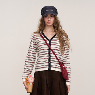 CloudSeason 毛针织衫女士里约艺术条纹开衫2025秋季新款官方授权