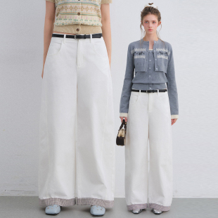 新款 AsGony休闲裤 2026春季 脚翻边格纹拼接弯刀长裤 官方授权 女士裤