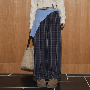 新款 2025秋季 官方授权 宽松双腰头格纹拼接直筒松紧裤 AsGony休闲裤