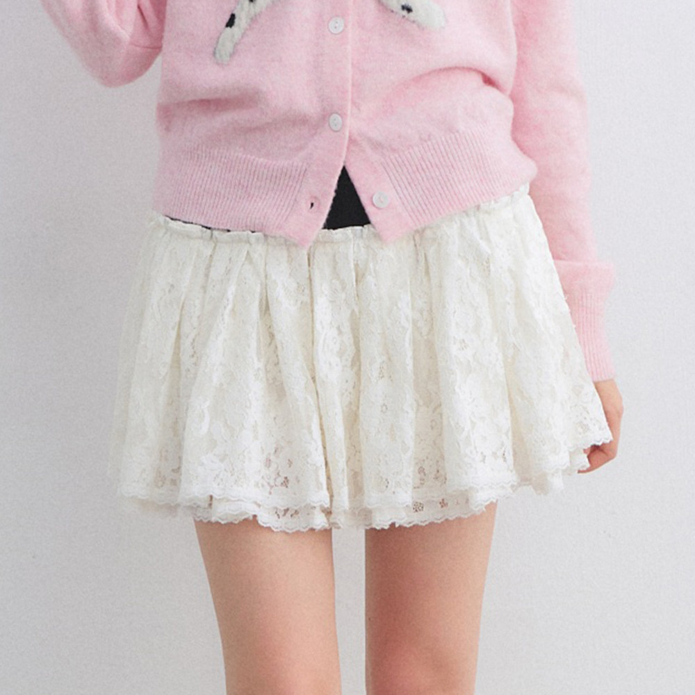 AsGony半身裙女士松紧撞色蕾丝拼接蓬蓬短裙2026春季新款官方授权