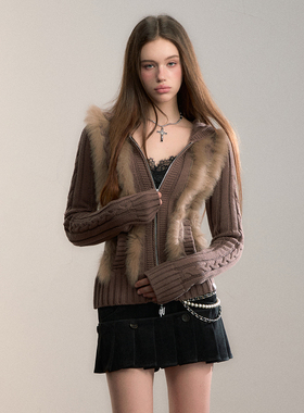 VIA PITTI 针织衫设计感狐狸毛拼接毛毛外套2025冬季新款官方授权