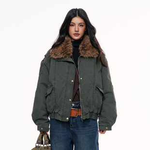 官方授权 新款 CHILL ZOEY外套女设计感简约毛领橄榄诗上衣2025冬季