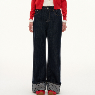 新款 翻边波点原牛设计感女2025秋季 官方授权 复古时尚 AsGony牛仔裤