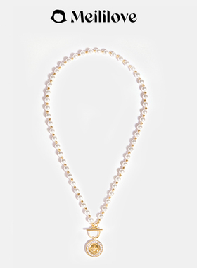 Meililove莓拉星语纽扣珍珠项链