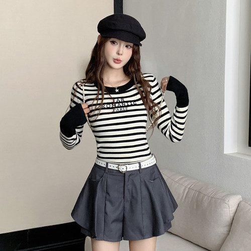 LEAPDREAM毛针织衫条纹字母坑条