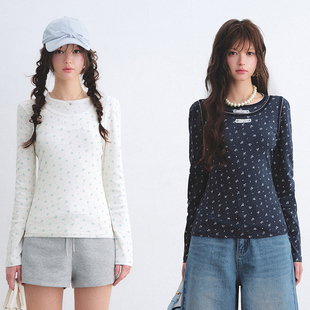 新款 T恤碎花曲牙拷边背心两件套上衣2026春季 官方授权 长袖 AsGony