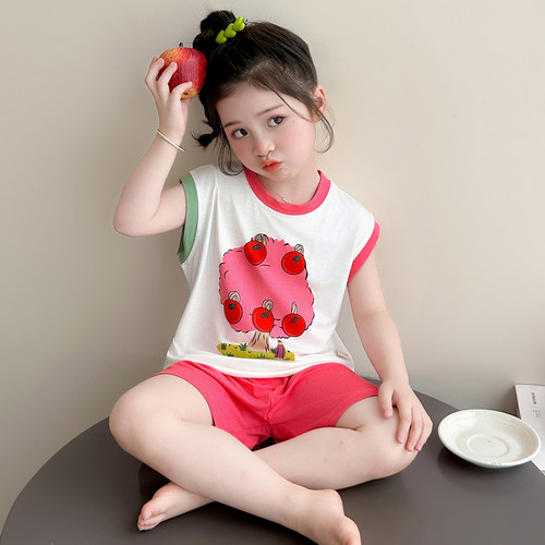 清仓！女童莫代尔睡衣夏季薄款冰丝背心儿童家居服无袖短裤套装