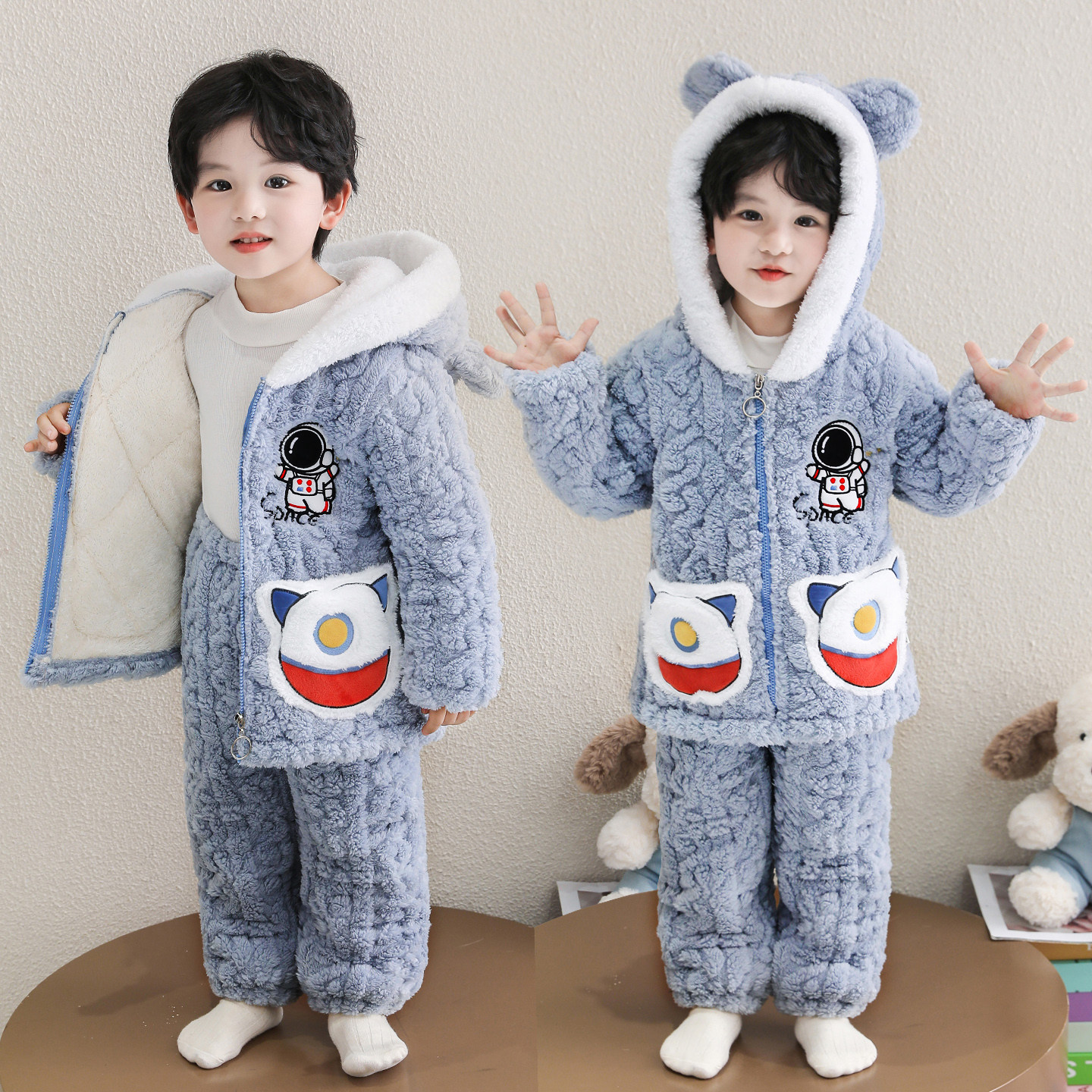儿童冬季睡衣男童宝宝新款加厚保暖法兰绒三层夹棉家居服男孩套装,童装/婴儿装/亲子装,家居服套装,淘宝优惠券,粉丝福利购,淘宝优惠卷