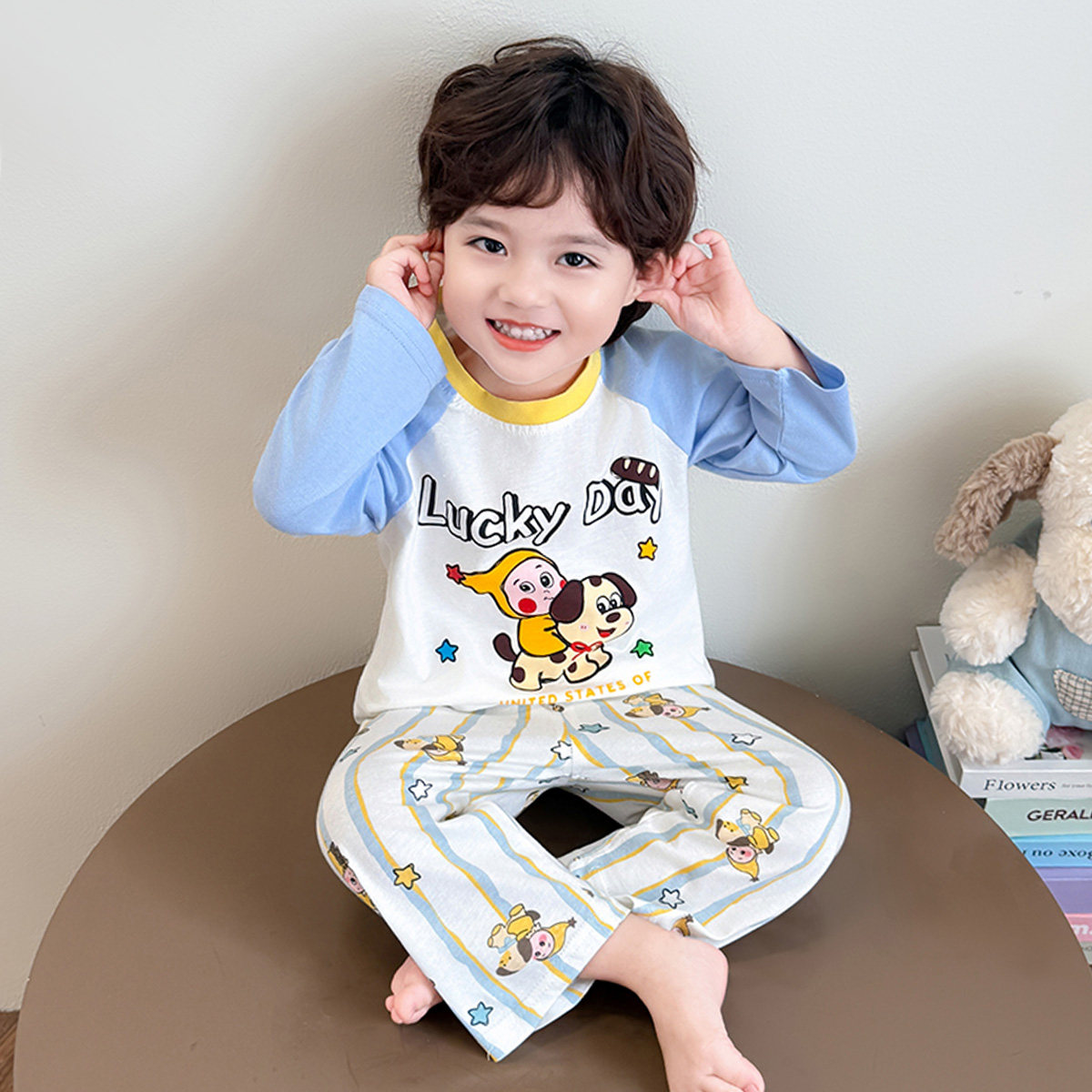 儿童睡衣男童A类纯棉韩版宝宝中小童套头春秋季长袖家居服套装