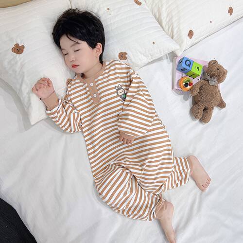 男孩宝宝爬服睡衣连体衣春秋季新款A类纯棉家居服儿童连身睡袋