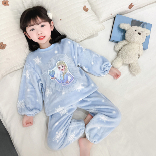 女童睡衣女孩秋冬装 网红儿童宝宝法兰绒加厚公主家居服 2024新款