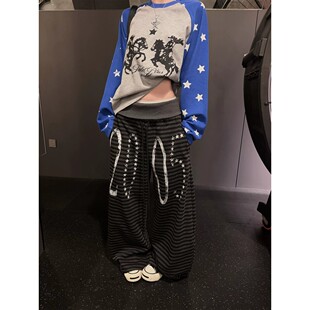 美式复古星星印花男女款2026春秋季街头休闲宽松阔个性腿长裤裤子