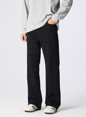 CHAN MONTH美式复古水洗黑色微喇牛仔裤男cleanfit秋季潮牌直筒裤