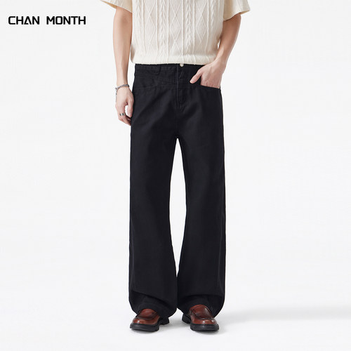 CHANMONTH美式复古黑色牛仔裤男